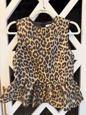 H & M Animal Print Peplum Top in Black and Tan